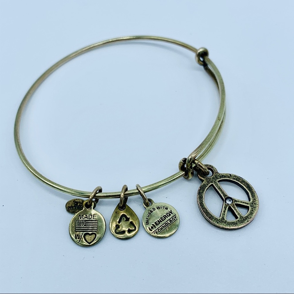 Peace Sign Alex and Ani Antique Gold Bracelet